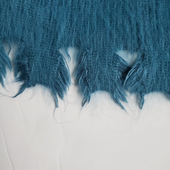 Women's Angora Sweater Cropped Style Torn Fringe Design Casual Dressy Cozy Fuzzy - Picture 4 of 9